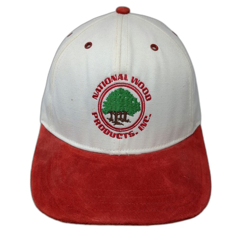 Atlas Snapback White Red OSFM Suede Brim Made in USA Tree Logo Work 6 Panel Hat